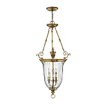 Подвесной светильник латунный с рифленым прозрачным плафоном и тремя свечеподобными лампами в классическом стиле Hinkley варинант исполнения - 2 | Loft Concept в Кирове