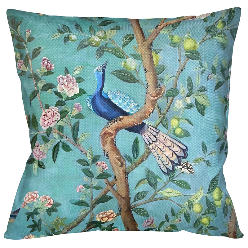 Подушка декоративная с изображением птицы в саду Chinoiserie Bird in the Garden Cushion Мульти Бирюзовый Подушка декоративная с изображением птицы в саду Chinoiserie Bird in the Garden Cushion Мульти Бирюзовый в Кирове | Loft Concept