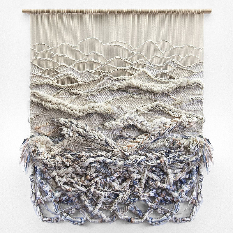 Дизайнерское современное текстильное панно Жемчуг Бежевый Голубой в Кирове | Loft Concept 