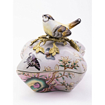 Шкатулка фиолетового цвета с рисунком бабочек и крышкой с фигуркой птицы на ветке Eden Garden варинант исполнения - 2 | Loft Concept в Кирове