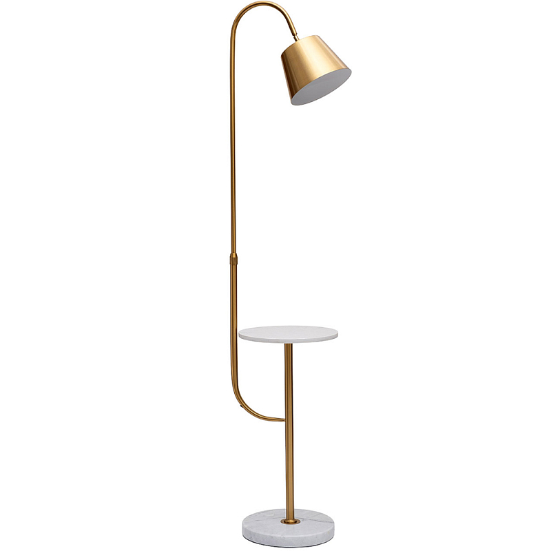 Торшер с мраморным столиком и золотым плафоном Ezio Floor Lamp Золотой Белый Мрамор Bianco Торшер с мраморным столиком и золотым плафоном Ezio Floor Lamp Золотой Белый Мрамор Bianco в Кирове | Loft Concept