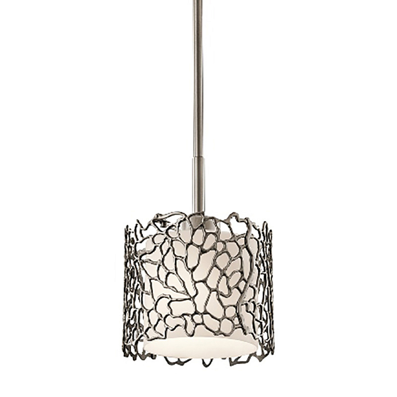 Подвесной светильник с цилиндрическим белым плафоном с ажурным узором цвета олово Kichler Олово Белый Бежевый в Кирове | Loft Concept 