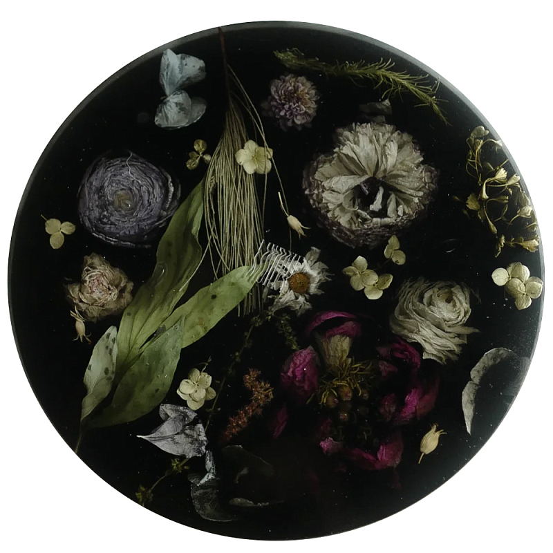Круглый поднос из эпоксидной смолы с цветами черный Epoxy Resin Flowers Tray Black Черный Мульти Круглый поднос из эпоксидной смолы с цветами черный Epoxy Resin Flowers Tray Black Черный Мульти в Кирове | Loft Concept