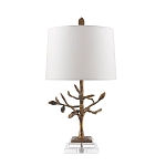 Настольная лампа с кремовым льняным цилиндрическим абажуром и ножкой в форме золотистой ветки Gilded Nola варинант исполнения - 7 | Loft Concept в Кирове