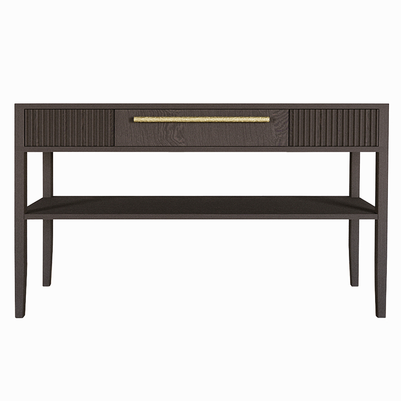 Дизайнерская Консоль с полкой и ящиком Primo Темный орех Орех Золотой в Кирове | Loft Concept 