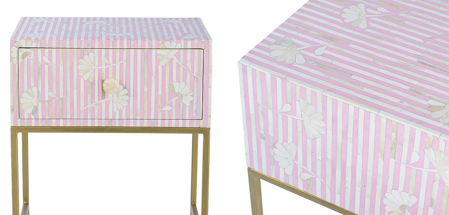 Тумбочка Pink Flower Indian Bone Inlay nightstand Тумбочка Pink Flower Indian Bone Inlay nightstand - Loft-Concept в Кирове