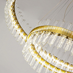 Люстра подвесная двухъярусная с золотистымыми кольцами и прозрачными стеклянными элементами Ring Horizontal варинант исполнения - 3 | Loft Concept в Кирове