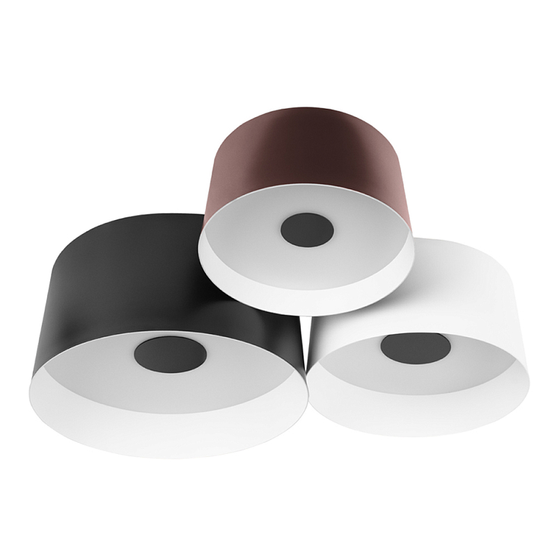 Потолочный светильник с 3-мя цилиндрическими абажурами черного белого и коричневого цвета Urban Dome Черный Белый Коричневый в Кирове | Loft Concept 