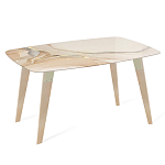 Обеденный стол с прямоугольной бежевой столешницей из стекла на 4-х деревянных ножках Beige Marble варинант исполнения - 1 | Loft Concept в Кирове