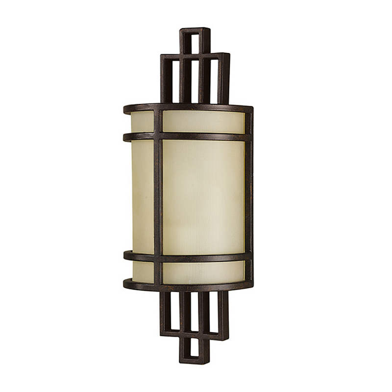 Бра бронзового цвета с полукруглым матовым стеклянным плафоном в геометрическом каркасе Feiss Бронза Бежевый в Кирове | Loft Concept 