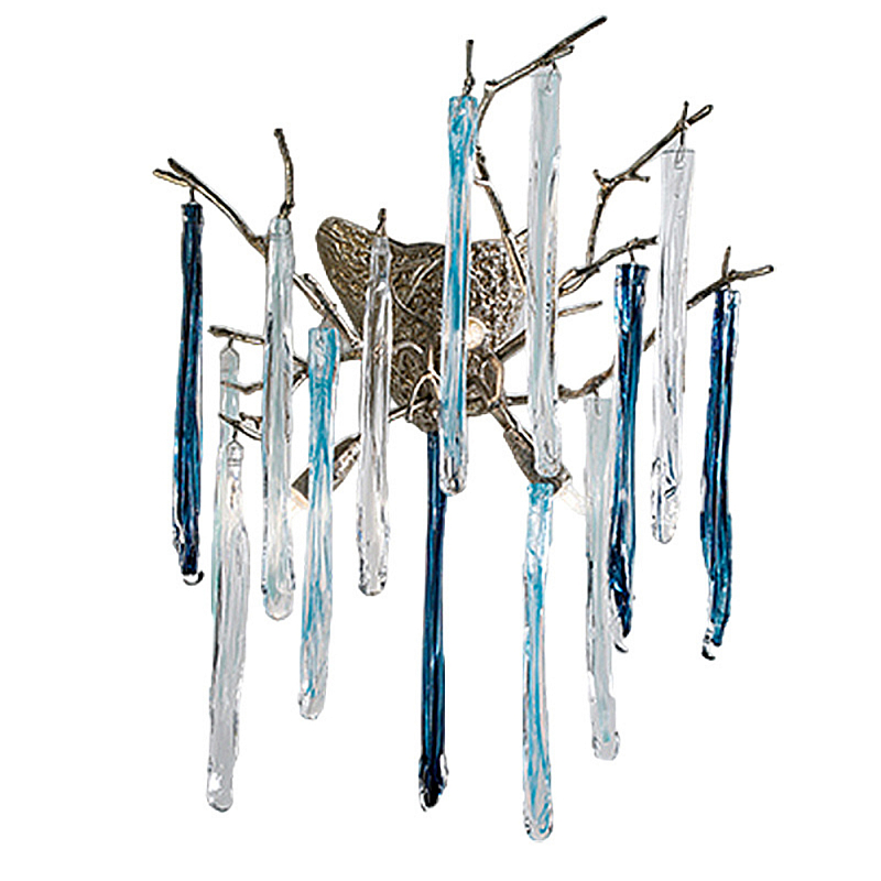 Бра с ветвистым каркасом из металла и подвесками из стекла Droplet Chandelier Прозрачный Голубой в Кирове | Loft Concept 