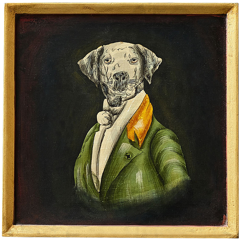 Картина в квадратной раме Chinoiserie Grey Dog Portrait Зеленый Черный Золотой Мульти Картина в квадратной раме Chinoiserie Grey Dog Portrait Зеленый Черный Золотой Мульти в Кирове | Loft Concept