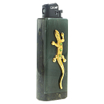 Зажигалка газовая из натурального камня Офиокальцит с декоративной металлической вставкой в виде ящерицы Metal Stone Lighters варинант исполнения - 1 | Loft Concept в Кирове