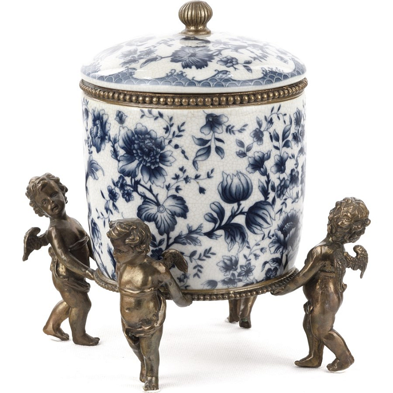 Шкатулка Blue and Bronze Putti Белый Бронза Синий Шкатулка Blue and Bronze Putti Белый Бронза Синий в Кирове | Loft Concept