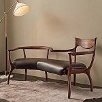 Кушетка с деревянным каркасом и сиденьем из коричневой натуральной кожи Moon Walnut Furniture варинант исполнения - 5 | Loft Concept в Кирове