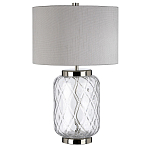 Настольная лампа с цилиндрическим абажуром и прозрачным стеклянным основанием Quintiesse варинант исполнения - 1 | Loft Concept в Кирове