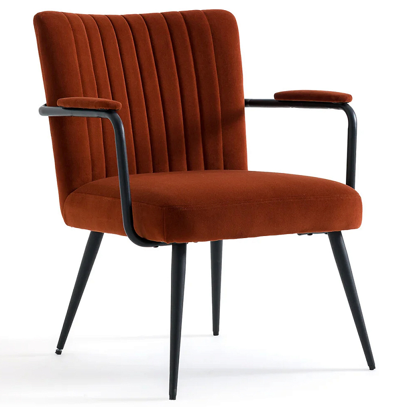 Кресло бархатное с подлокотниками на металлическом каркасе Oriel Retro Armchair Красный Черный Кресло бархатное с подлокотниками на металлическом каркасе Oriel Retro Armchair Красный Черный в Кирове | Loft Concept