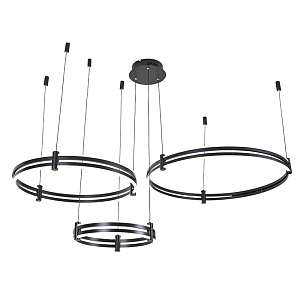 Люстра светодиодная с черно-белыми плафонами в форме колец из акрила и стали с пультом для регулировки света Ring Horizontal Black