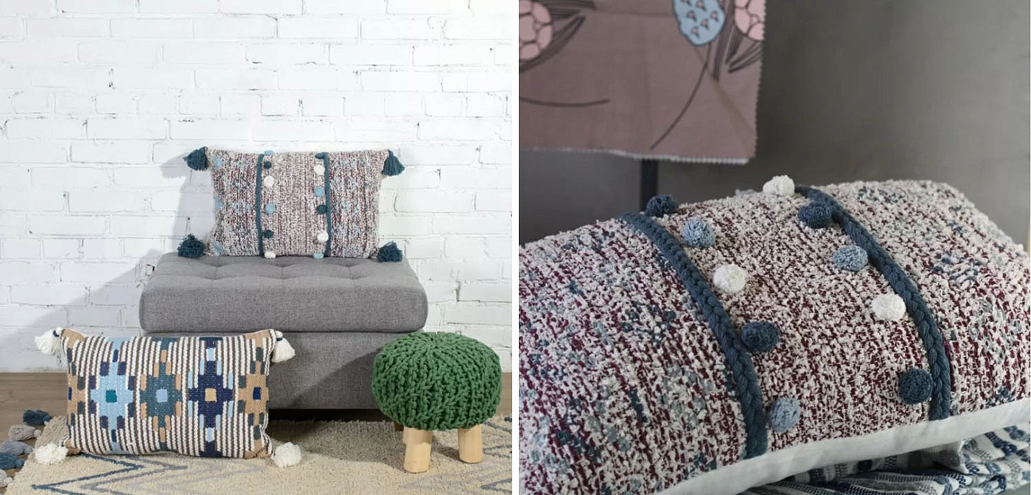 Подушка Lari Blue Ikat с кисточками Подушка Lari Blue Ikat с кисточками - Loft-Concept в Кирове