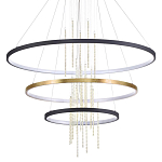 Люстра подвесная с 3-мя круглыми подвесами в черном и золотистом цвете и вертикальными подвесками Ring Horizontal варинант исполнения - 1 | Loft Concept в Кирове