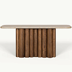 Консоль с овальной столешницей и фактурным деревянным основанием Enzo варинант исполнения - 2 | Loft Concept в Кирове