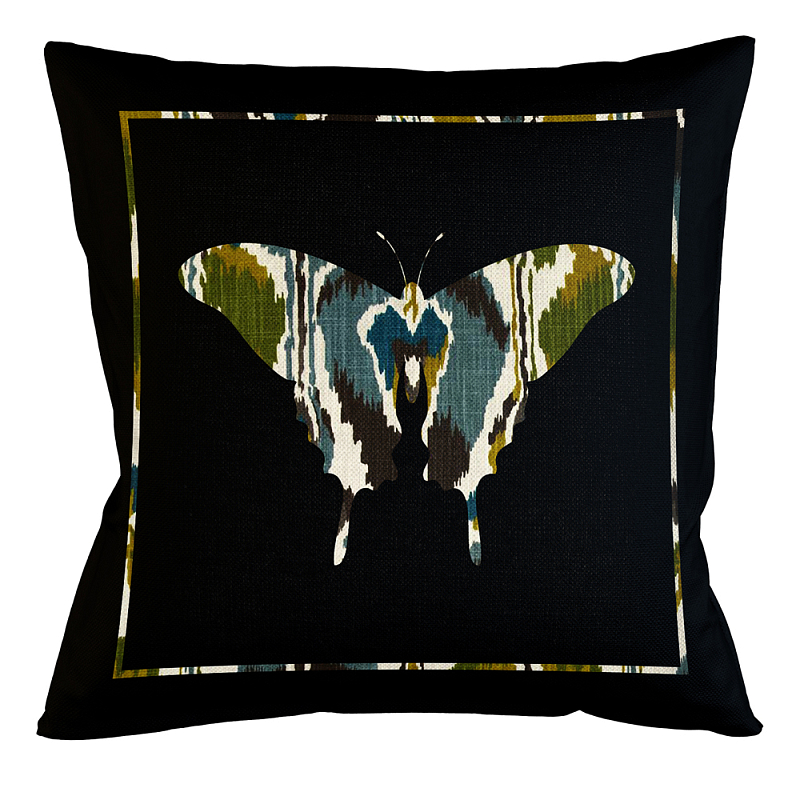 Подушка декоративная бабочка сине-зелёный орнамент Ikat Pattern Серый Бежевый Черный Зеленый Подушка декоративная бабочка сине-зелёный орнамент Ikat Pattern Серый Бежевый Черный Зеленый в Кирове | Loft Concept