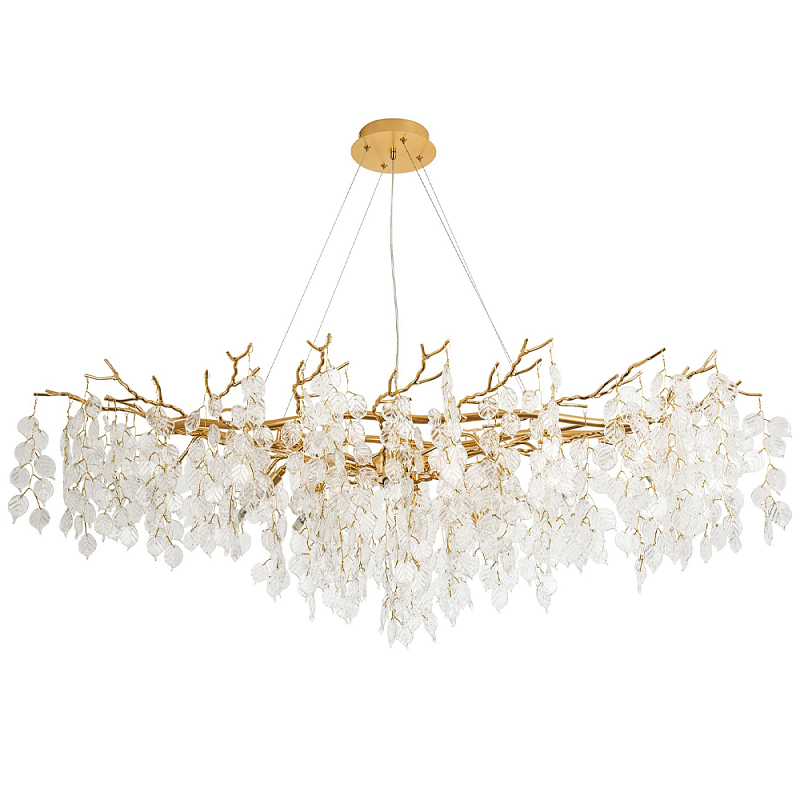 Люстра с хрустальными подвесками в виде листьев Fairytree Leaves Linear Gold Chandelier 12 Золотой Прозрачный в Кирове | Loft Concept 