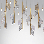 Люстра с золотистыми трубками и прозрачными стеклянными листьями на подвесах Sylva  варинант исполнения - 6 | Loft Concept в Кирове