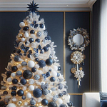 Украшенная Белая Новогодняя Елка с сине-белыми шарами и и муляжами подарков в комплекте варинант исполнения - 1 | Loft Concept в Кирове