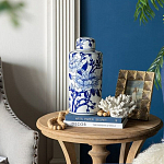 Ваза цилиндрической формы с крышкой и синим цветочным узором на белом фоне Blue & White Ornament варинант исполнения - 6 | Loft Concept в Кирове