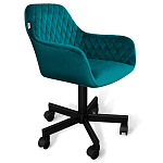 Стул с мягкой бирюзовой обивкой из велюра и подъемно-поворотным механизмом на черных колесиках Harper Turquoise варинант исполнения - 1 | Loft Concept в Кирове