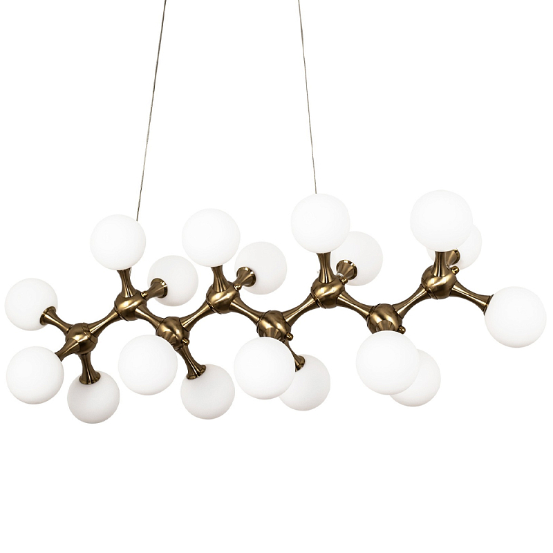 Линейная люстра с плафонами из стеклянных шаров Pearls Suspension Linear Brass Chandelier Латунь Белое матовое стекло Линейная люстра с плафонами из стеклянных шаров Pearls Suspension Linear Brass Chandelier Латунь Белое матовое стекло в Кирове | Loft Concept