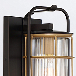 Настенный фонарь цилиндрической формы с рифленым стеклом в золотом каркасе на черном прямоугольном основании Eurofase варинант исполнения - 5 | Loft Concept в Кирове