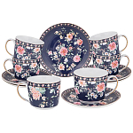 Чайный сервиз из фарфора синий на 6 персон 14 предметов Flower Porcelain Collection варинант исполнения - 1 | Loft Concept в Кирове