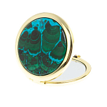 Зеркало карманное складное круглое из натурального камня Малахит с Хризоколлой в подарочной упаковке Gold Stone Mirrors варинант исполнения - 2 | Loft Concept в Кирове
