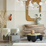 Дизайнерский журнальный стол округлой формы чёрный с золотой столешницей Fufem варинант исполнения - 2 | Loft Concept в Кирове