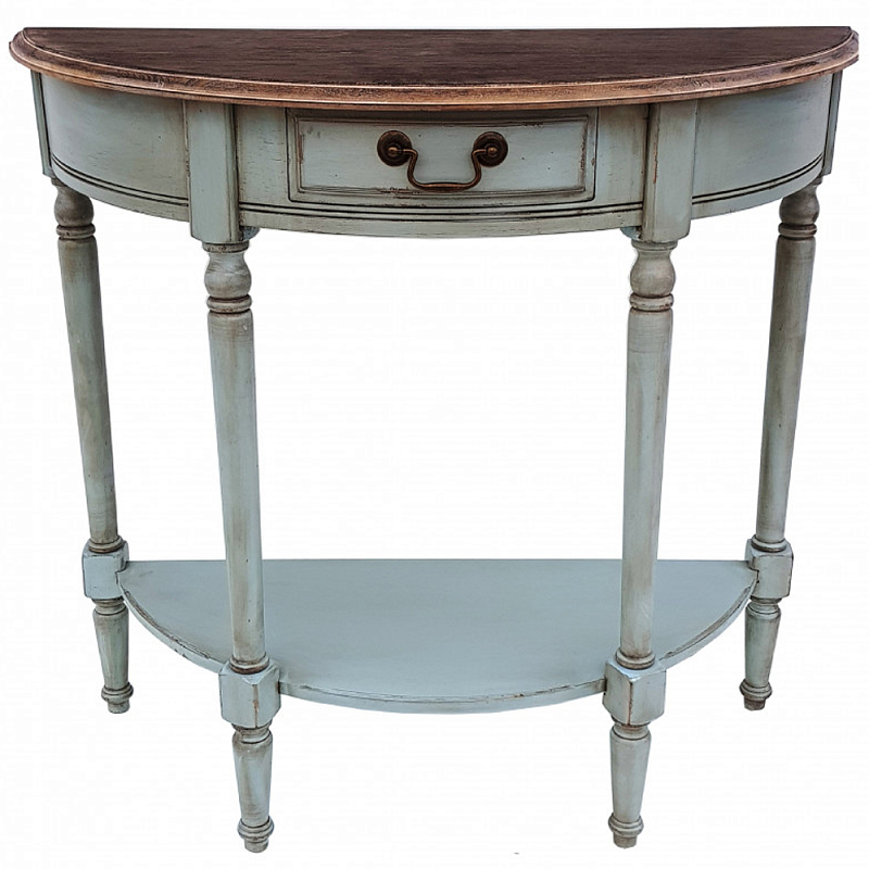 Полукруглая консоль в стиле прованс светло-бирюзовая Margery Provence Console Светло-голубой Дуб темный Бежевый Полукруглая консоль в стиле прованс светло-бирюзовая Margery Provence Console Светло-голубой Дуб темный Бежевый в Кирове | Loft Concept