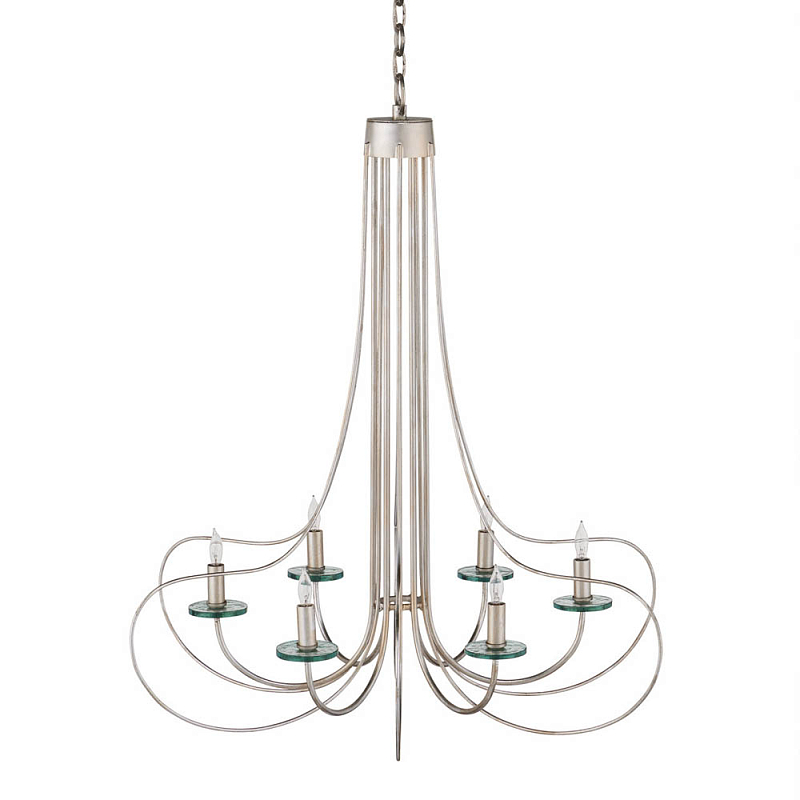 Люстра серебряного цвета с изогнутыми элементами каркаса Twisted Iron Chandelier Серебряный Прозрачное Стекло в Кирове | Loft Concept 