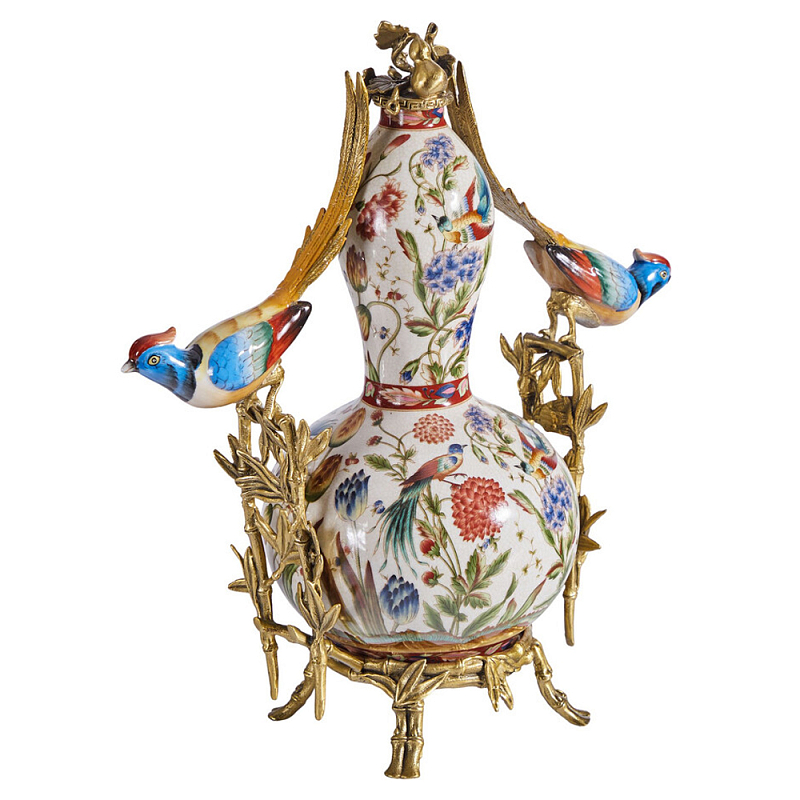 Ваза из фарфора с птицами и цветочной росписью Garden of Eden Бронза Мульти в Кирове | Loft Concept 