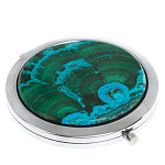 Зеркало карманное складное круглое из натурального камня Малахит с Хризоколлой в подарочной упаковке Silver Stone Mirrors варинант исполнения - 1 | Loft Concept в Кирове