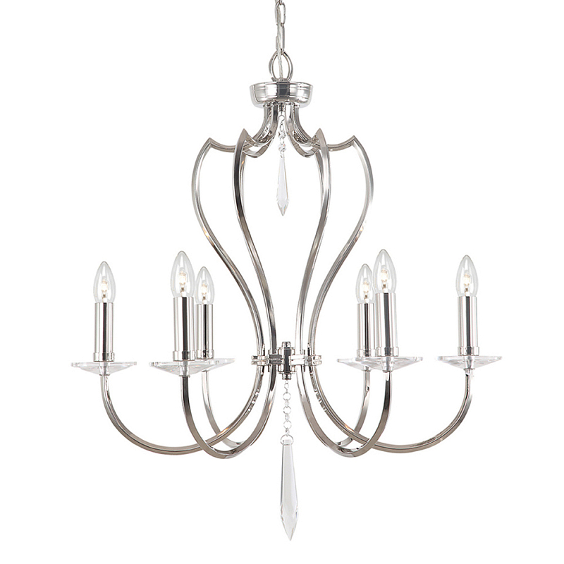 Люстра цвета никель с 6-ю лампами и стеклянными подвесками Elstead Lighting Никель Прозрачное Стекло в Кирове | Loft Concept 