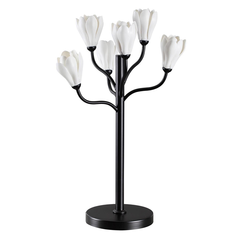 Настольная лампа с ветвями и белыми фарфоровыми цветами Floralis Черный Белый в Кирове | Loft Concept 
