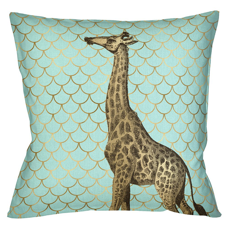Подушка Safari light blue giraffe Бирюзовый Глянцевое золото Подушка Safari light blue giraffe Бирюзовый Глянцевое золото в Кирове | Loft Concept