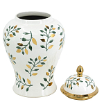 Ваза белая с крышкой с рисунком зеленых и золотых листьев 48 см Chinoiserie Ceramics варинант исполнения - 3 | Loft Concept в Кирове