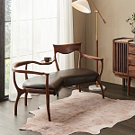 Кушетка с деревянным каркасом и сиденьем из коричневой натуральной кожи Moon Walnut Furniture варинант исполнения - 6 | Loft Concept в Кирове