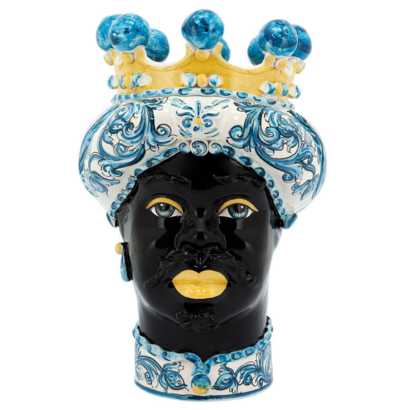 Ваза VASE MORO MAN ORNATE Blue and Yellow Синий Желтый Ваза VASE MORO MAN ORNATE Blue and Yellow Синий Желтый в Кирове | Loft Concept