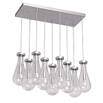 Люстра с 9-ю прозрачными плафонами из стекла в форме капли на прямоугольном потолочном основании цвета хром Lucid Rain  варинант исполнения - 2 | Loft Concept в Кирове