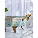 Блюдо прямоугольное из голубого фарфора с ручками и рисунком птиц и цветов Blue Garden варинант исполнения - 4 | Loft Concept в Кирове