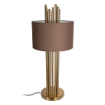 Настольная лампа с цилиндрическим абажуром из коричневой ткани и золотыми трубочками Brown Aura варинант исполнения - 2 | Loft Concept в Кирове