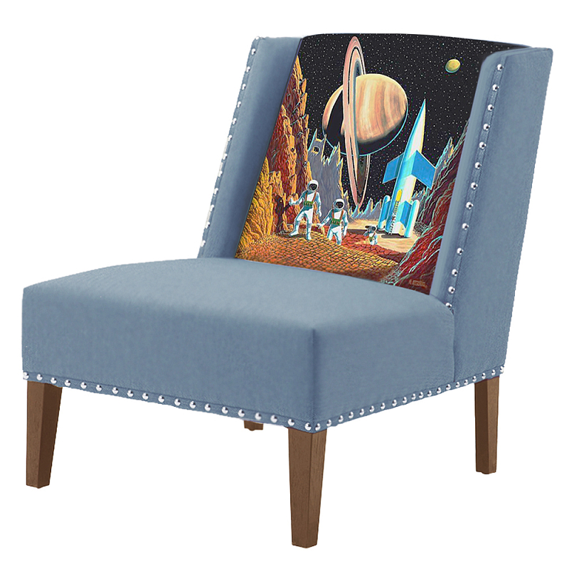FUN Armchair Retro Futurism Blue Дизайнерское кресло с цветным принтом Серо-голубой FUN Armchair Retro Futurism Blue Дизайнерское кресло с цветным принтом Серо-голубой в Кирове | Loft Concept
